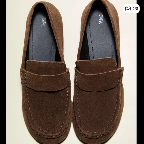 Zara Brown Suede Loafers - Picture 3 of 8